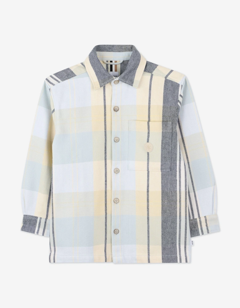 BOSS Boys Checked Logo Shirt in Blue