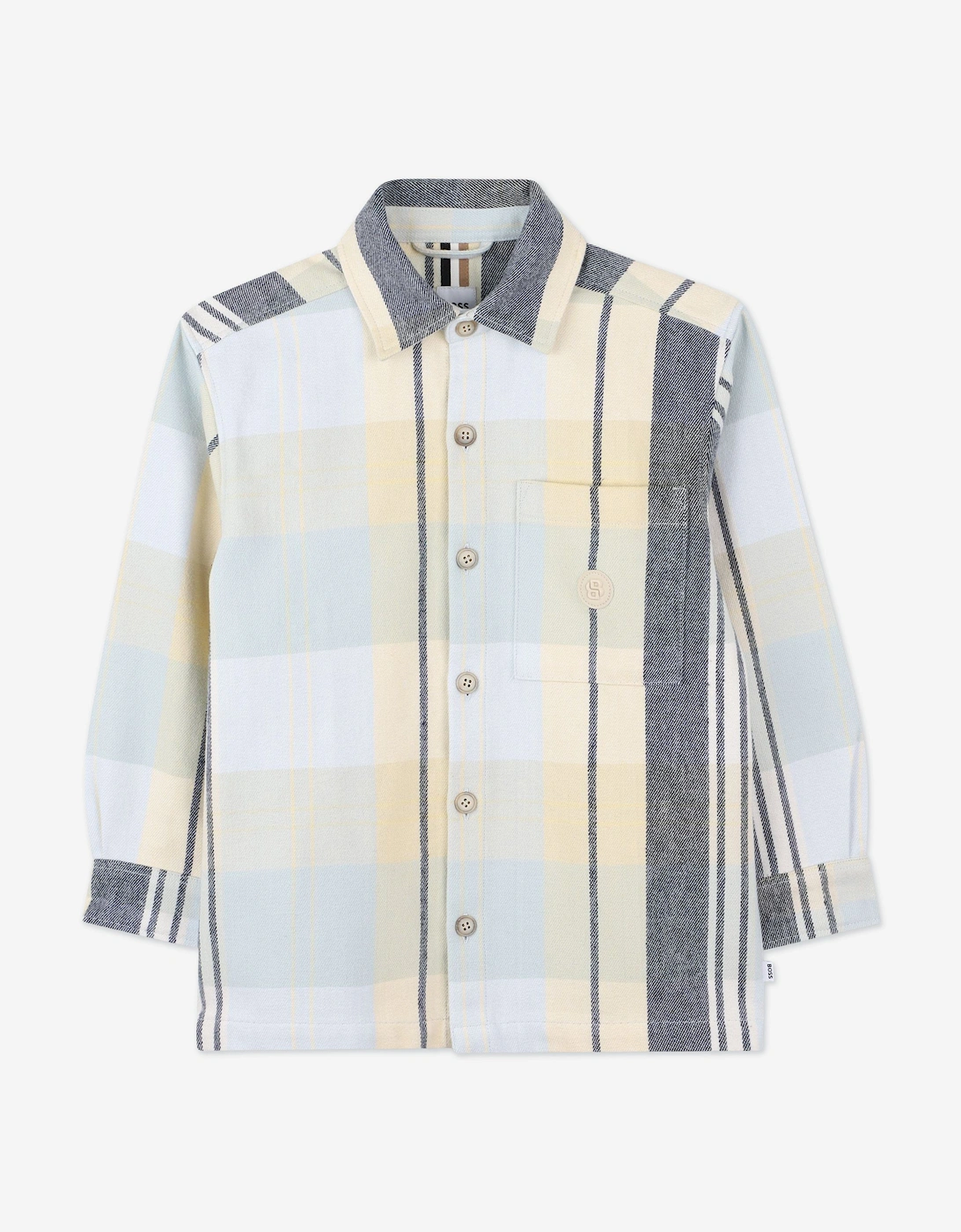 BOSS Boys Checked Logo Shirt in Blue, 5 of 4