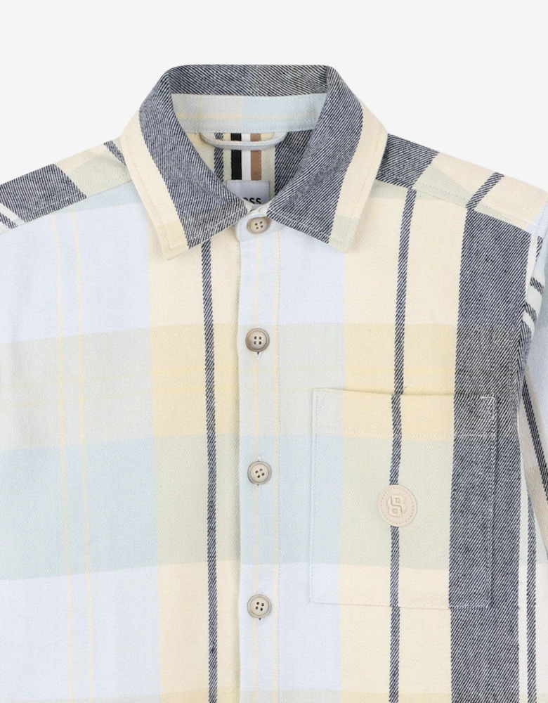 BOSS Boys Checked Logo Shirt in Blue