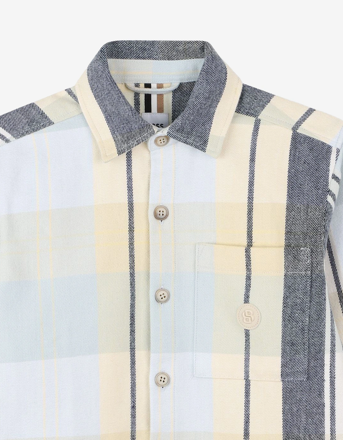 BOSS Boys Checked Logo Shirt in Blue