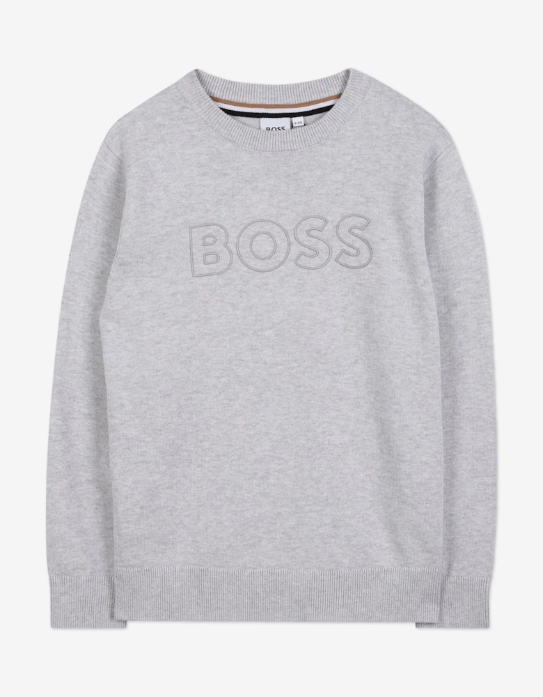 BOSS Boys Logo Knitted Jumper in Grey