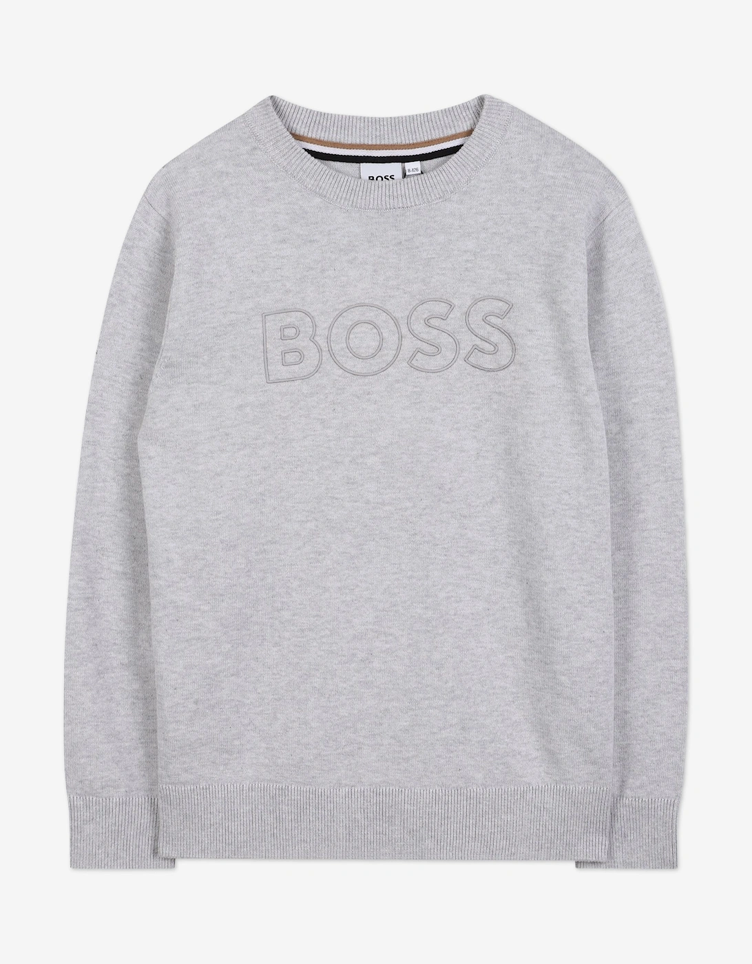 BOSS Boys Logo Knitted Jumper in Grey, 5 of 4