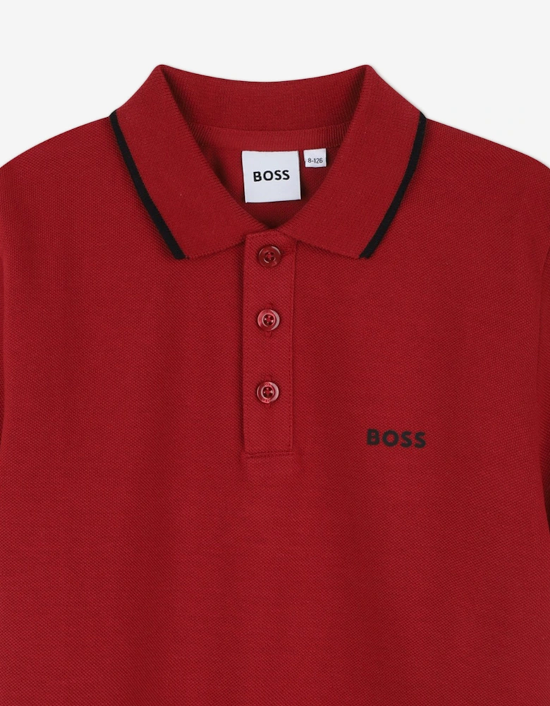 BOSS Boys Logo Print Polo Shirt in Red