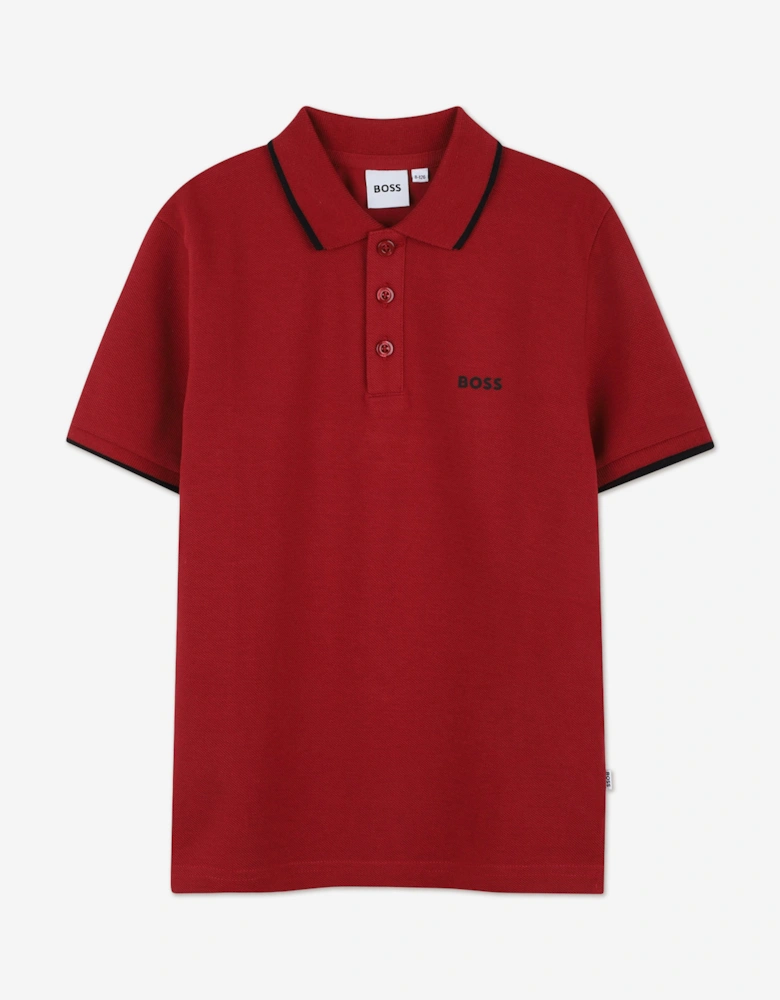 BOSS Boys Logo Print Polo Shirt in Red