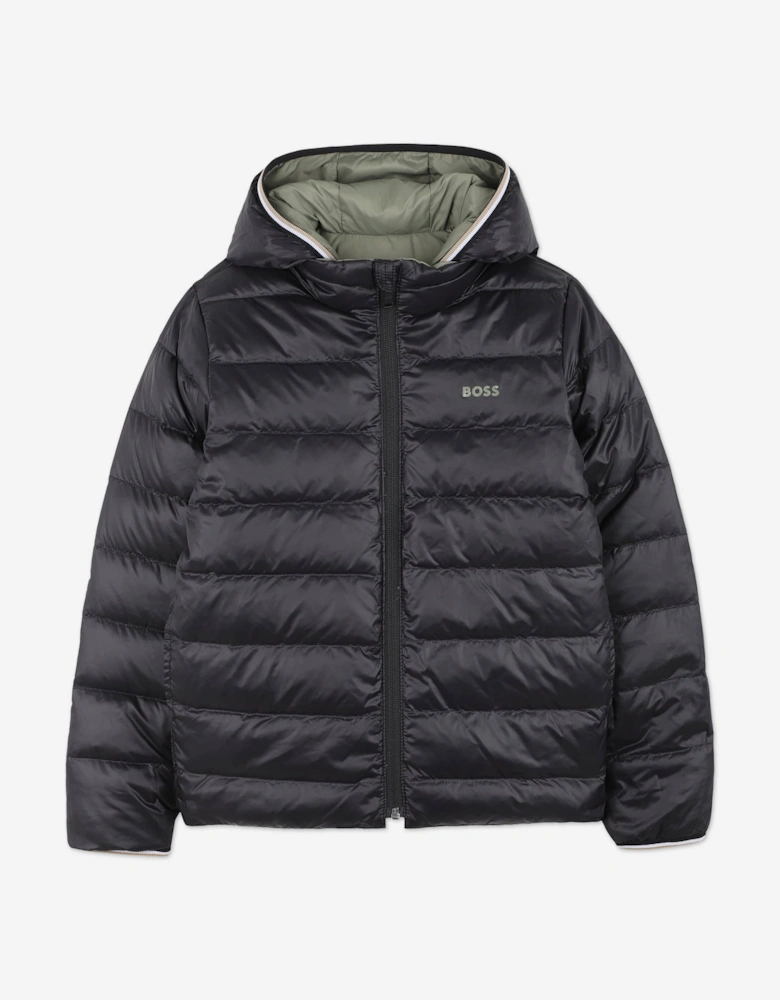 BOSS Boys Reversible Down Padded Puffer Jacket in Green