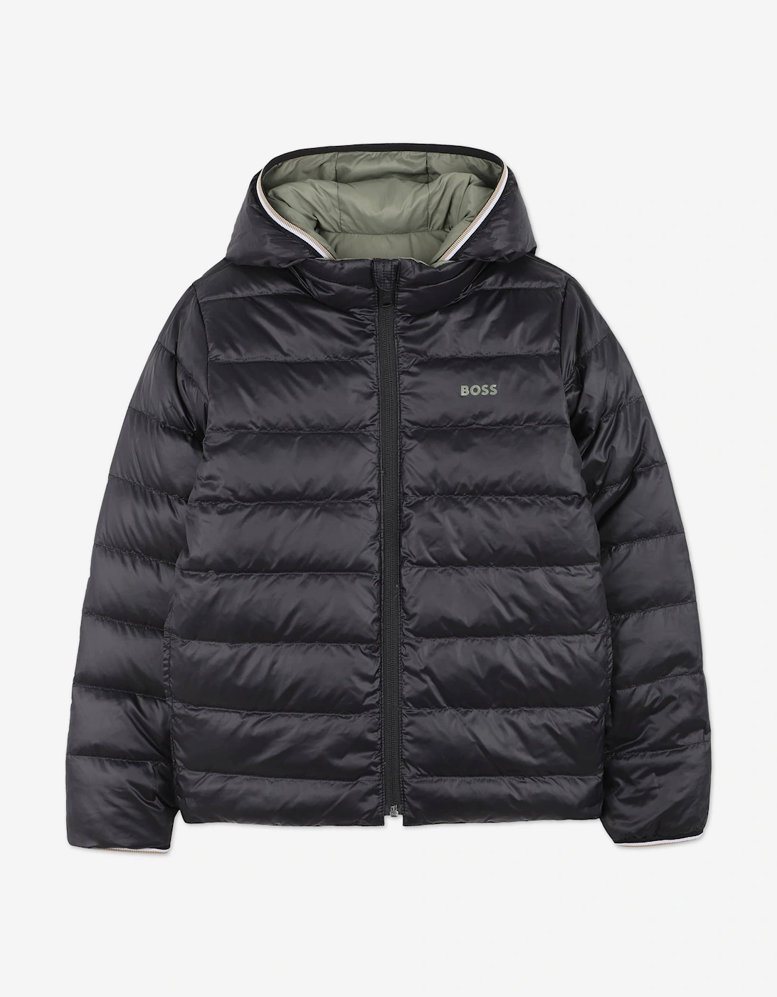 BOSS Boys Reversible Down Padded Puffer Jacket in Green
