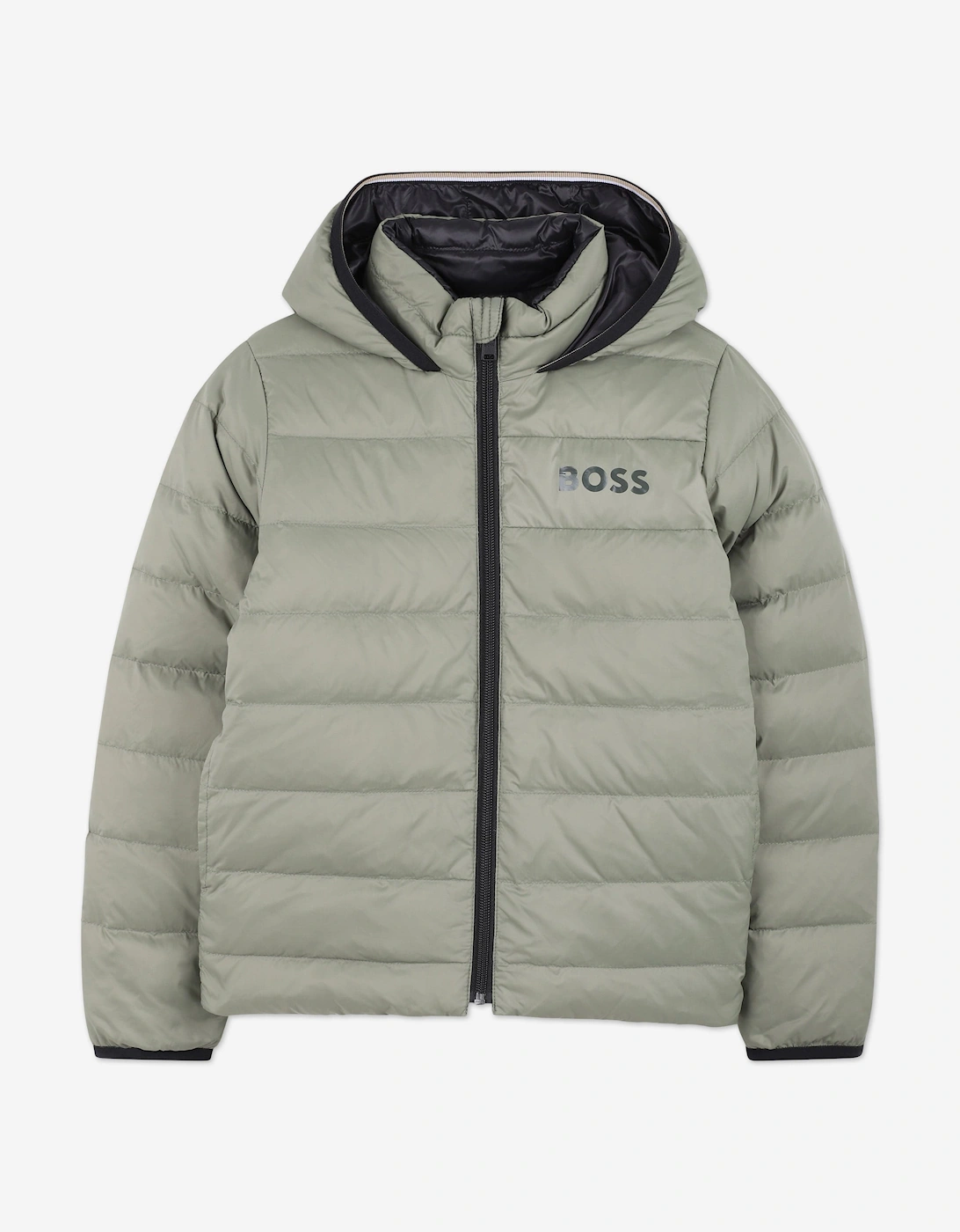BOSS Boys Reversible Down Padded Puffer Jacket in Green