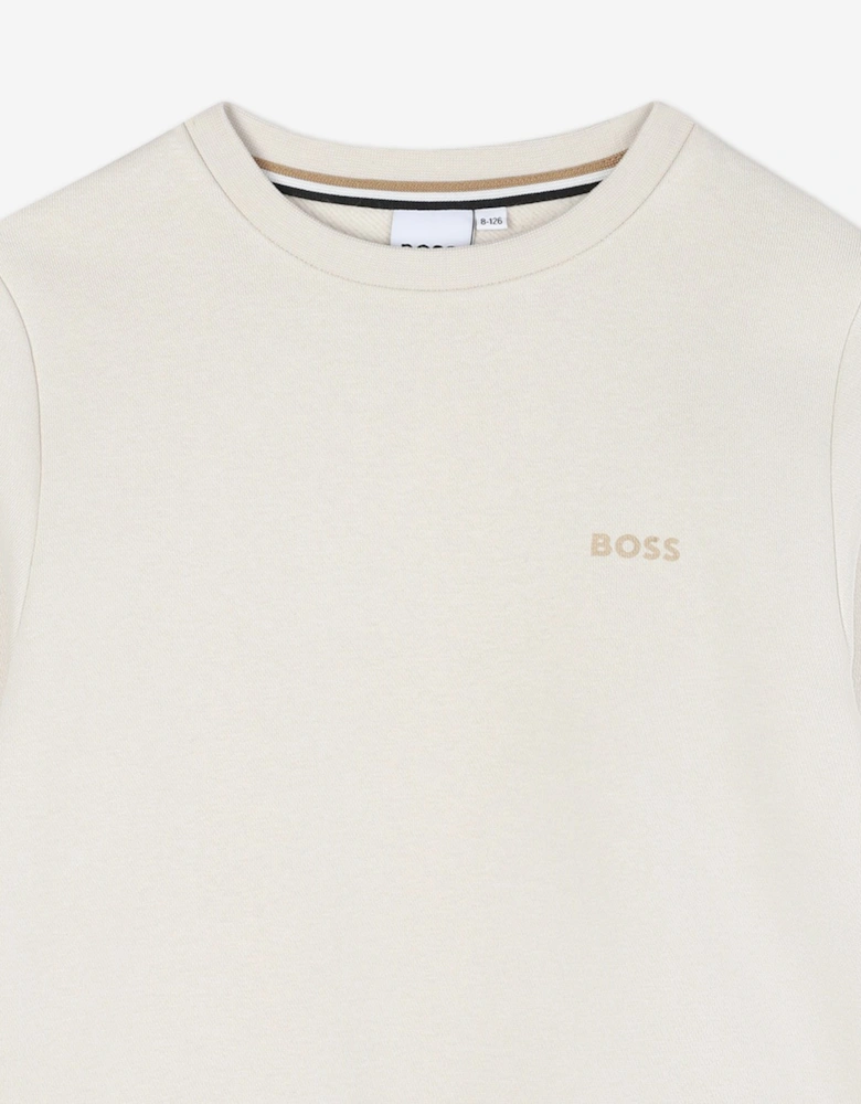 BOSS Boys Logo Print Sweatshirt in Ivory