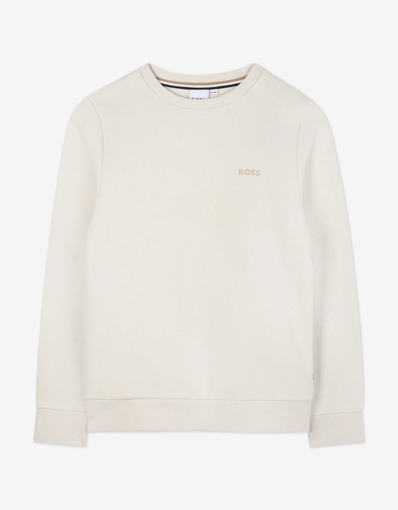 BOSS Boys Logo Print Sweatshirt in Ivory
