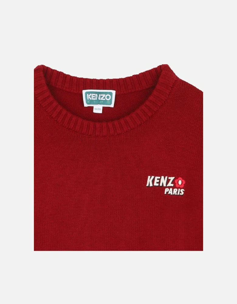 Girls Paris Flower Logo Knitted Dress in Red
