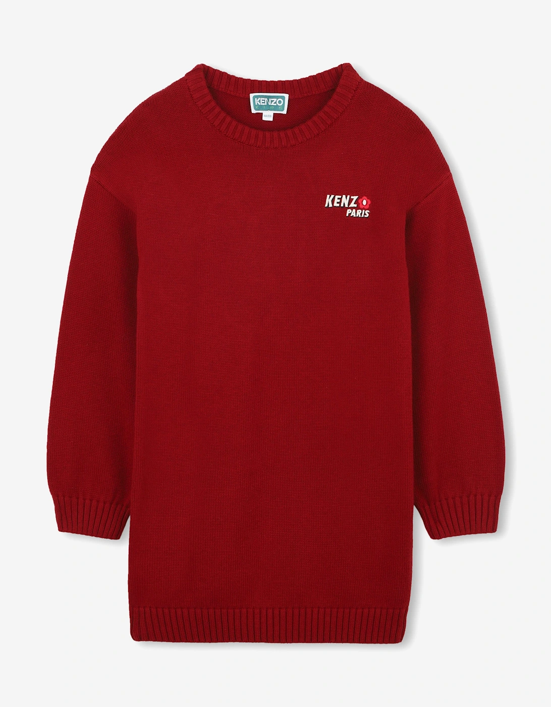 Girls Paris Flower Logo Knitted Dress in Red, 5 of 4