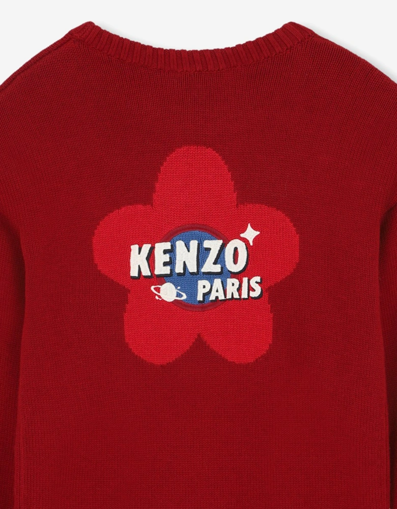 Girls Paris Flower Logo Knitted Dress in Red