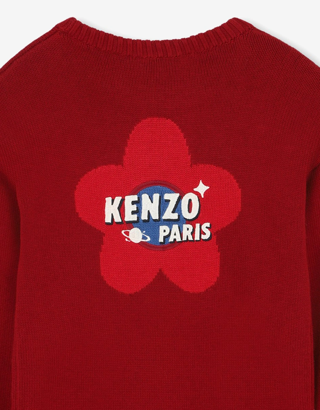 Girls Paris Flower Logo Knitted Dress in Red