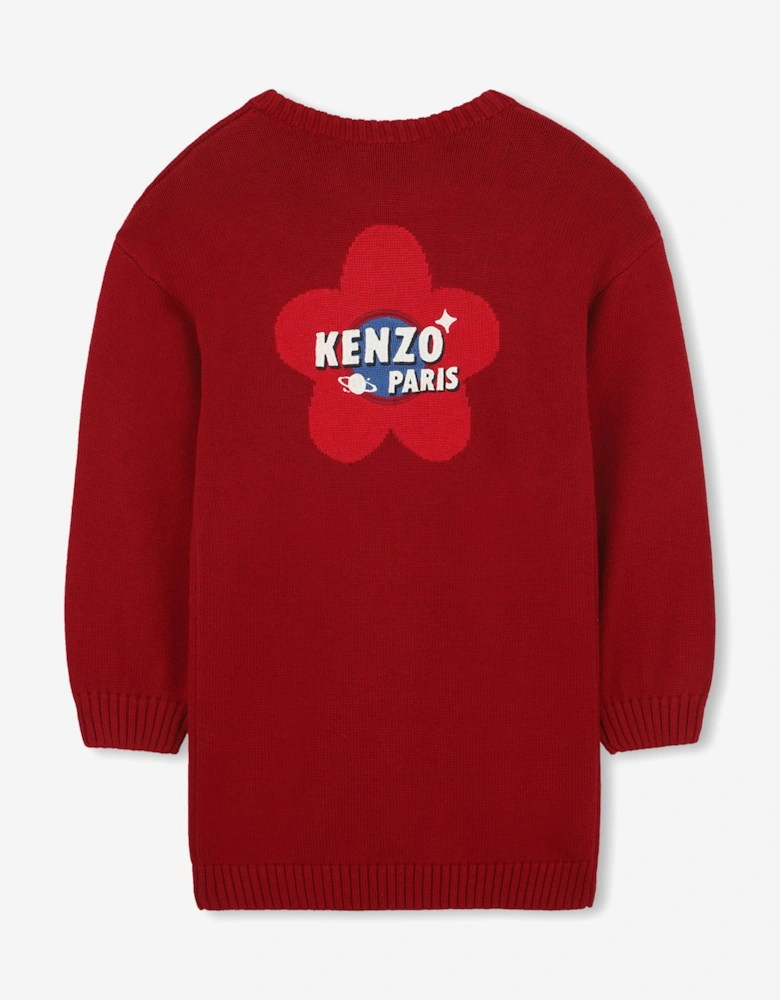 Girls Paris Flower Logo Knitted Dress in Red