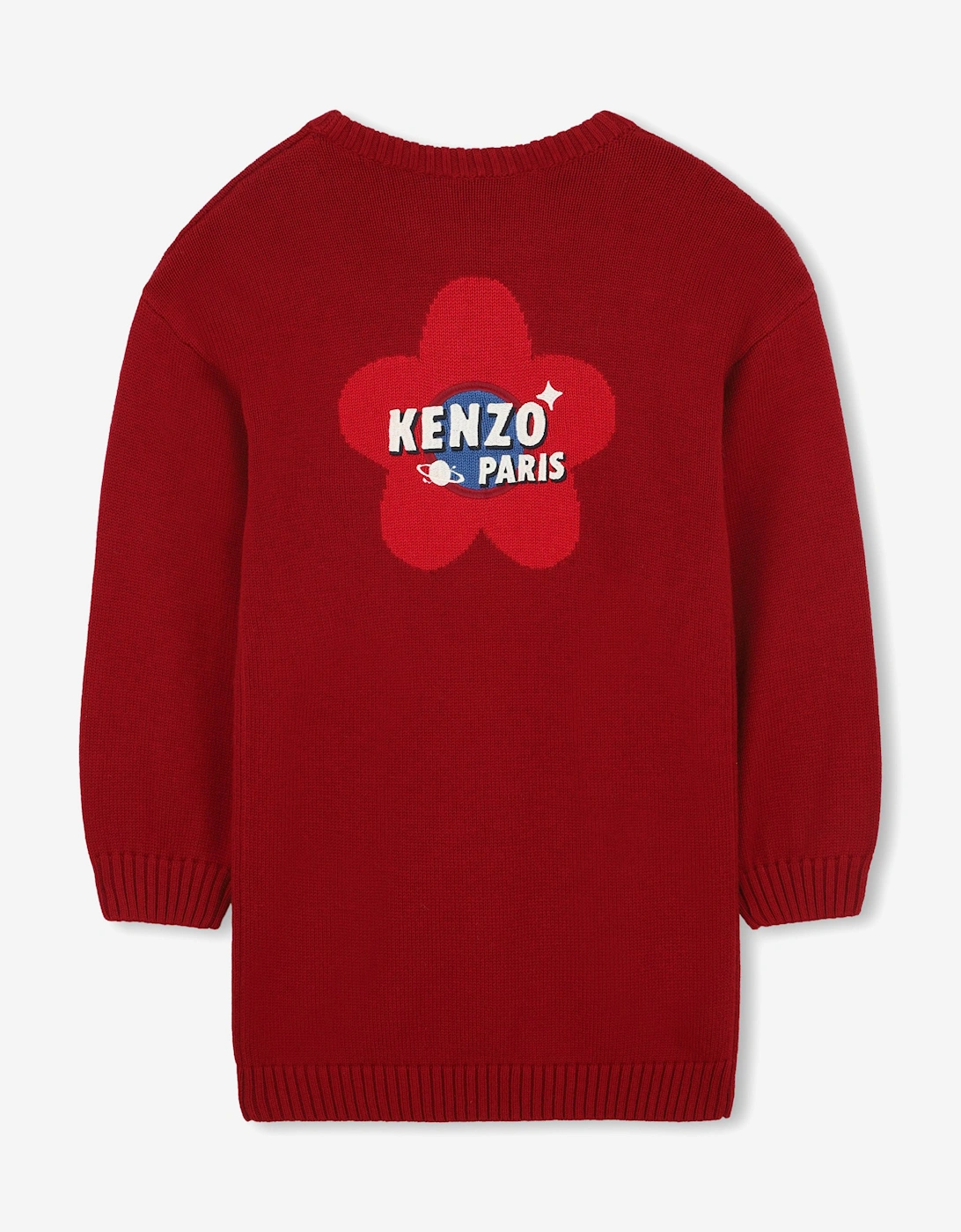 Girls Paris Flower Logo Knitted Dress in Red