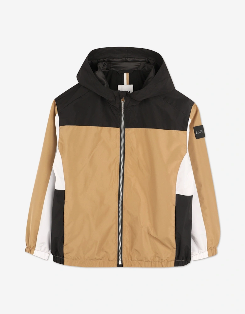 BOSS Boys Hooded Windbreaker Jacket in Brown