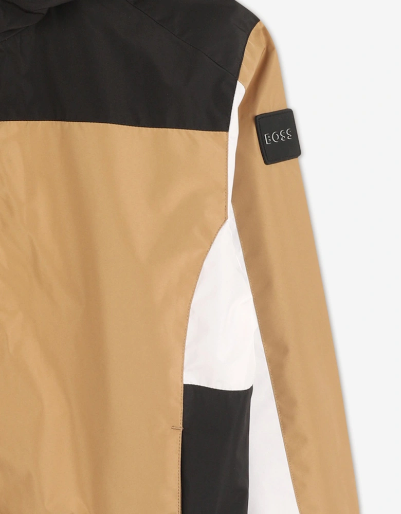 BOSS Boys Hooded Windbreaker Jacket in Brown