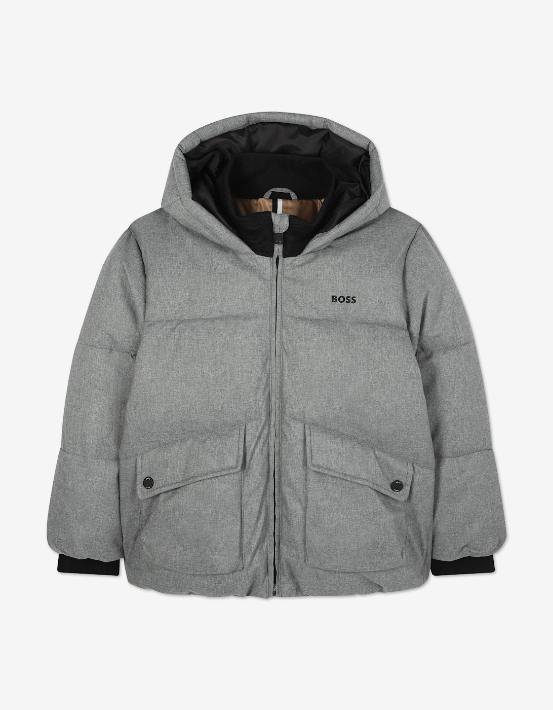 BOSS Boys Flannel Effect Puffer Jacket in Grey, 5 of 4