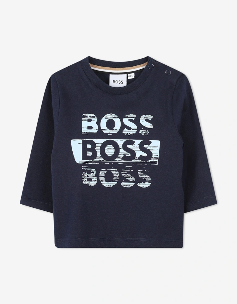 BOSS Baby Boys Long Sleeve Logo T-Shirt in Navy