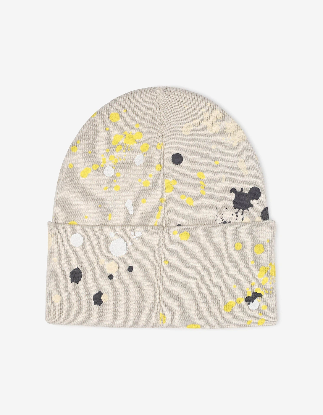 Boys Paint Stain Knitted Beanie Hat in Ivory