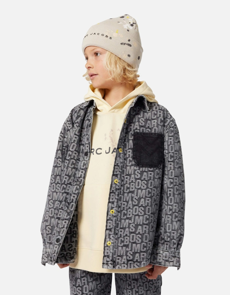 Boys Paint Stain Knitted Beanie Hat in Ivory