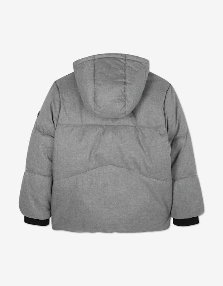 BOSS Boys Flannel Effect Puffer Jacket in Grey