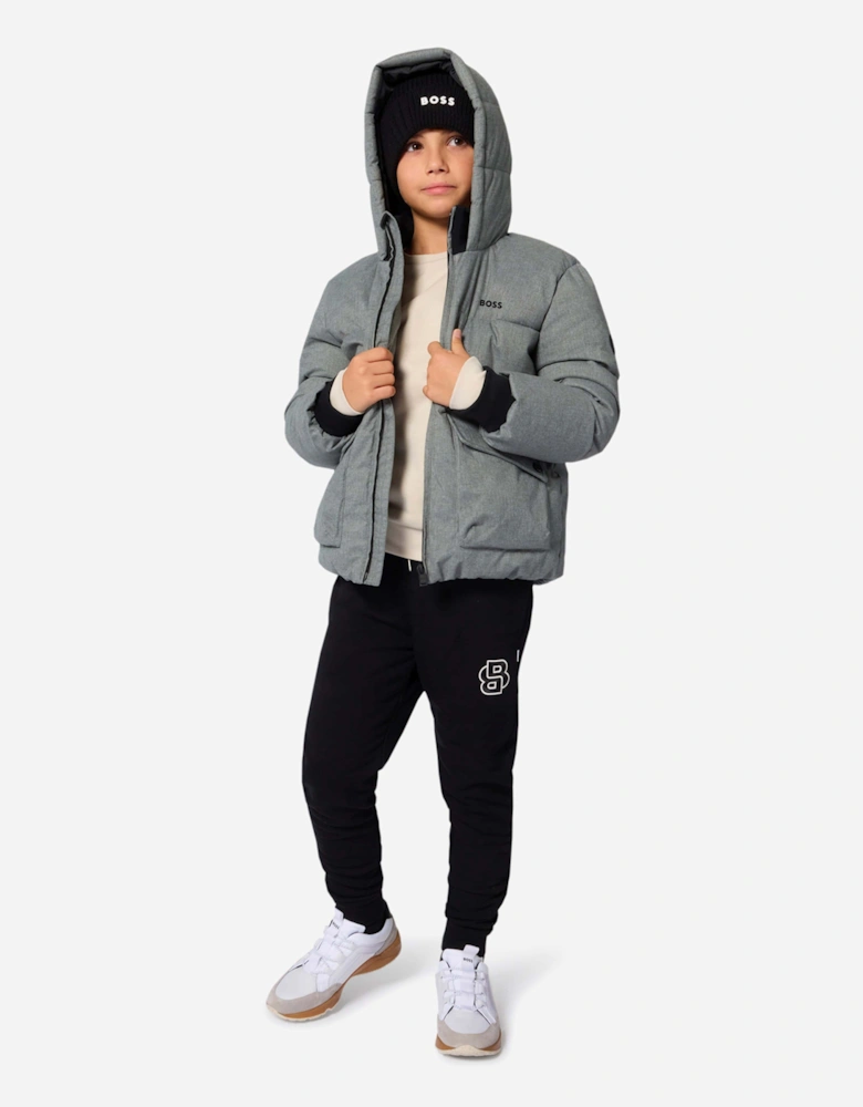 BOSS Boys Flannel Effect Puffer Jacket in Grey