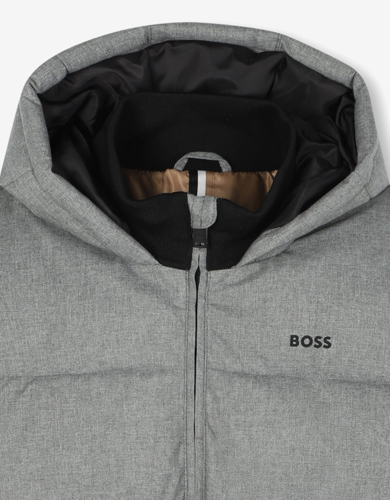 BOSS Boys Flannel Effect Puffer Jacket in Grey