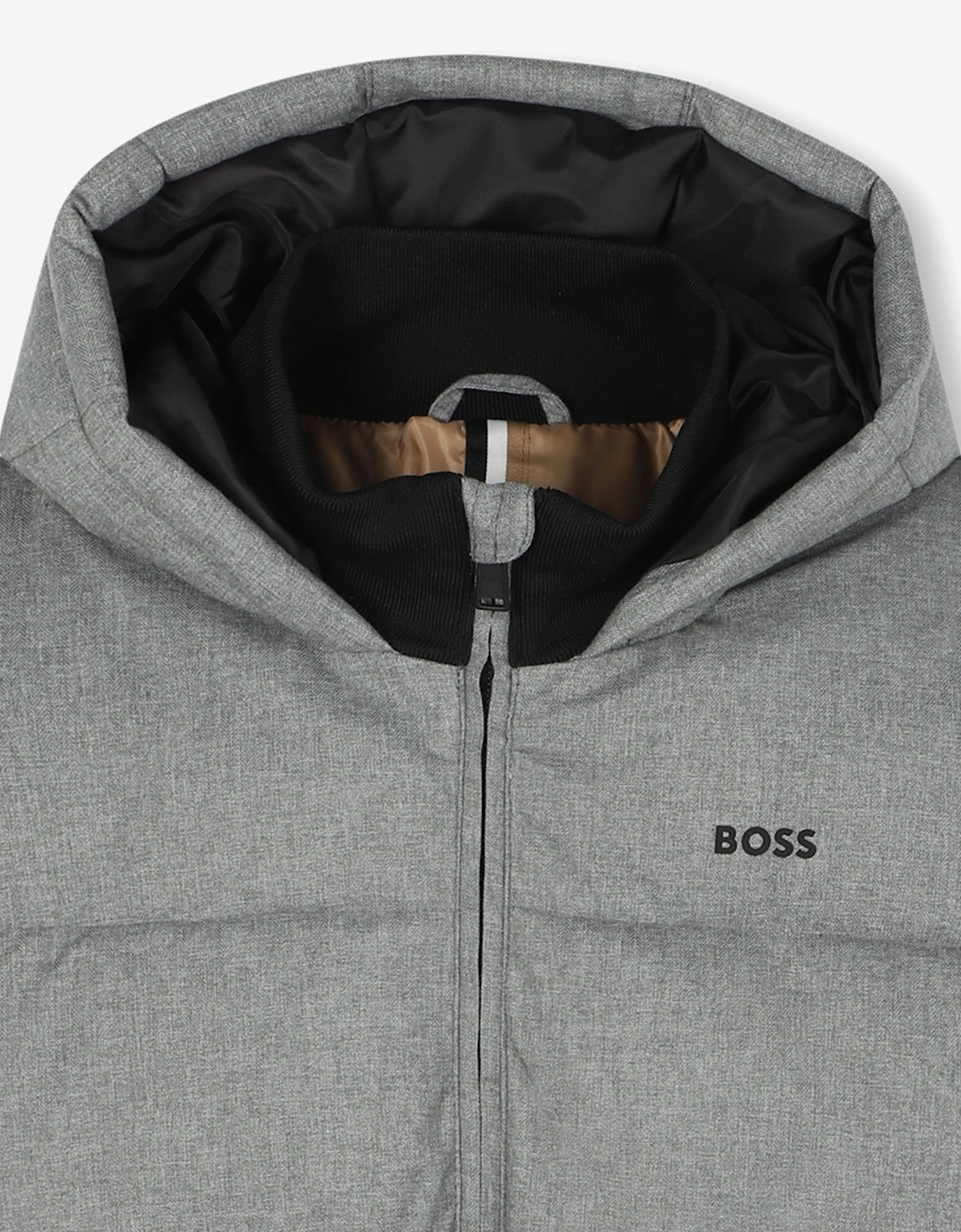 BOSS Boys Flannel Effect Puffer Jacket in Grey