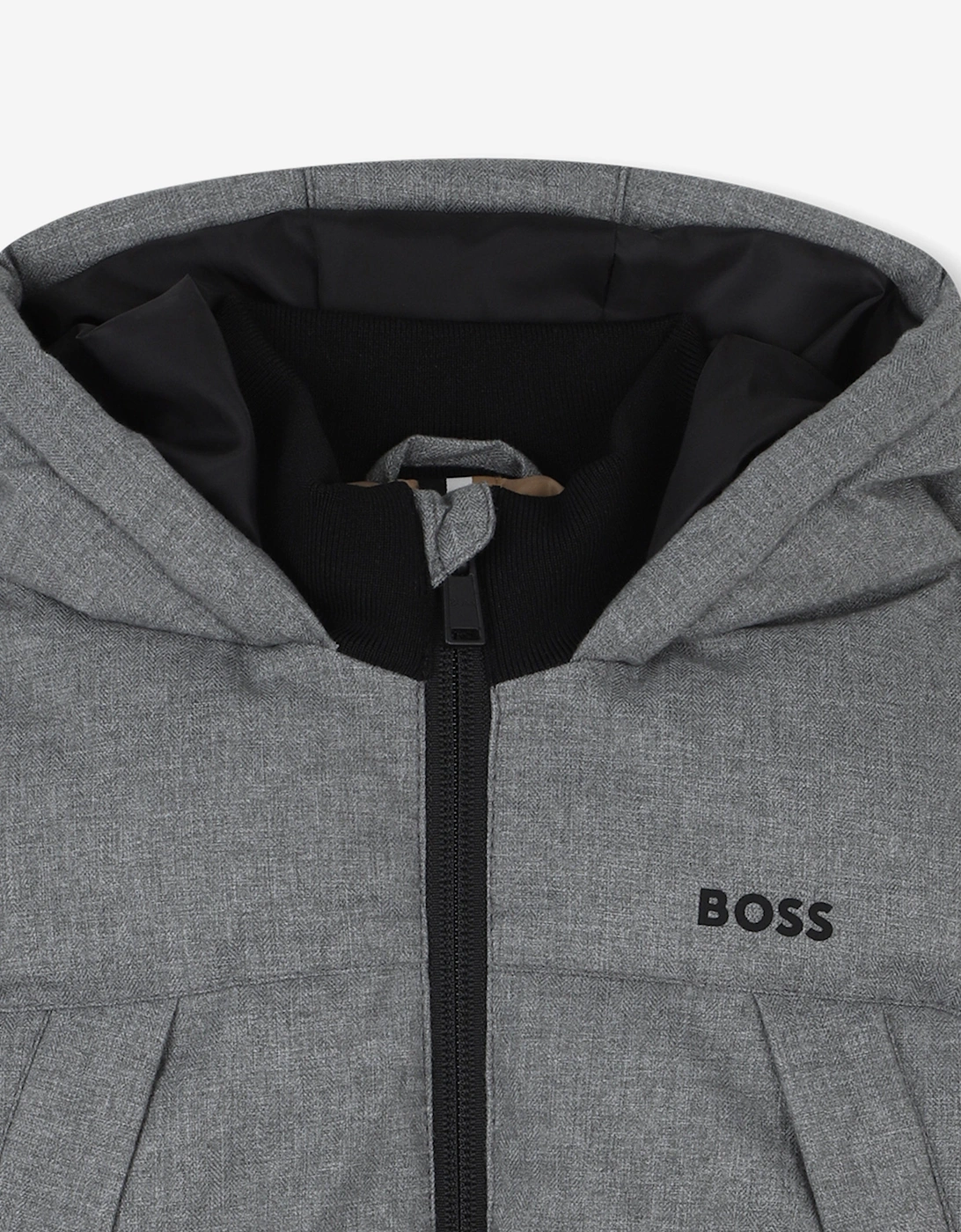 BOSS Baby Boys Flannel Effect Puffer Jacket in Grey