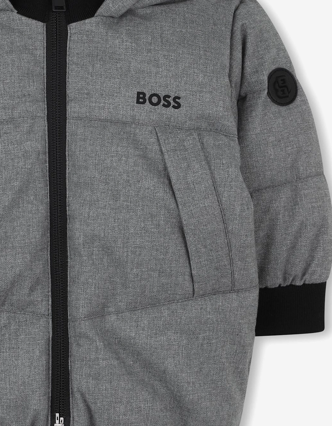 BOSS Baby Boys Flannel Effect Puffer Jacket in Grey