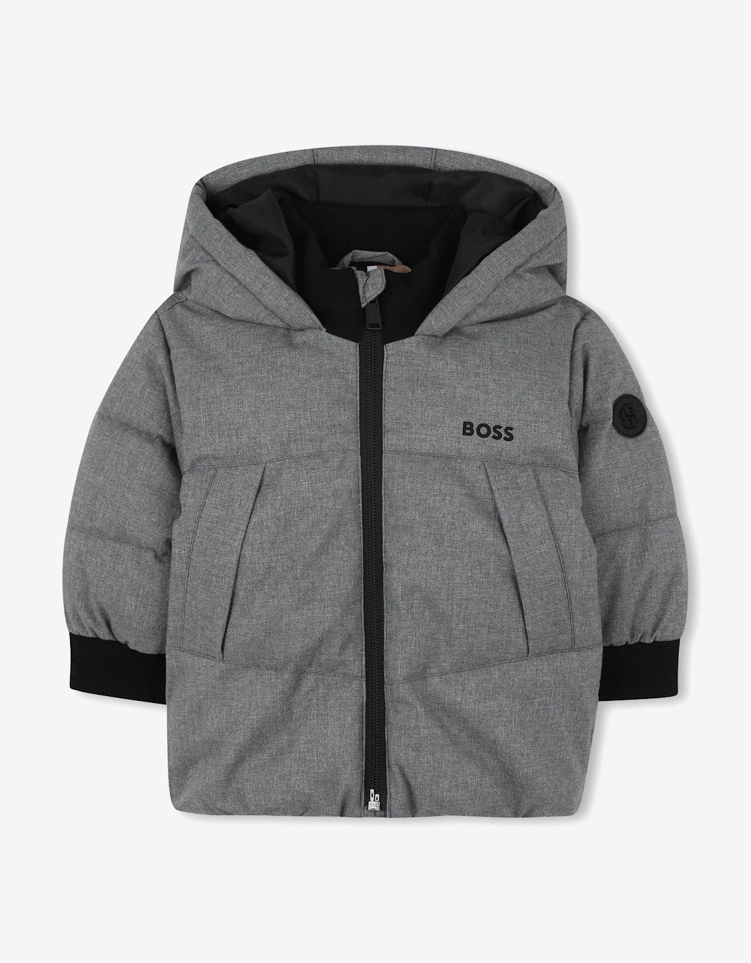 BOSS Baby Boys Flannel Effect Puffer Jacket in Grey, 5 of 4