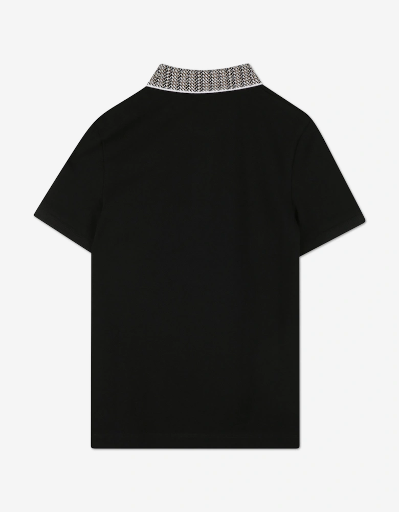 BOSS Boys Jacquard Collar Polo Shirt in Black