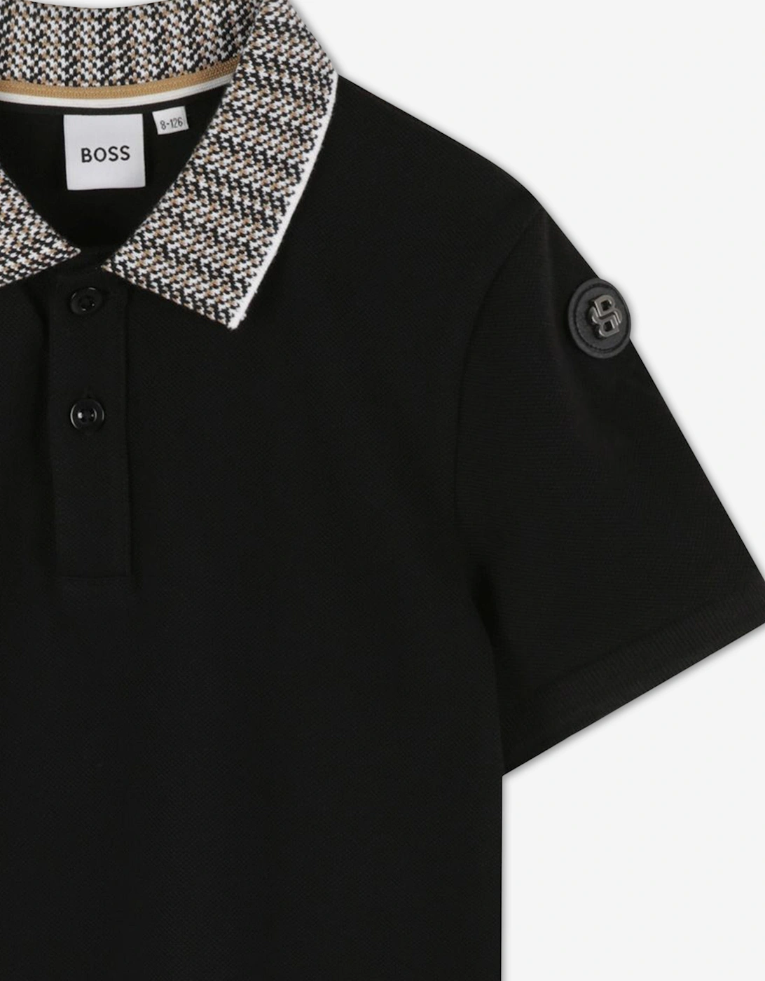 BOSS Boys Jacquard Collar Polo Shirt in Black