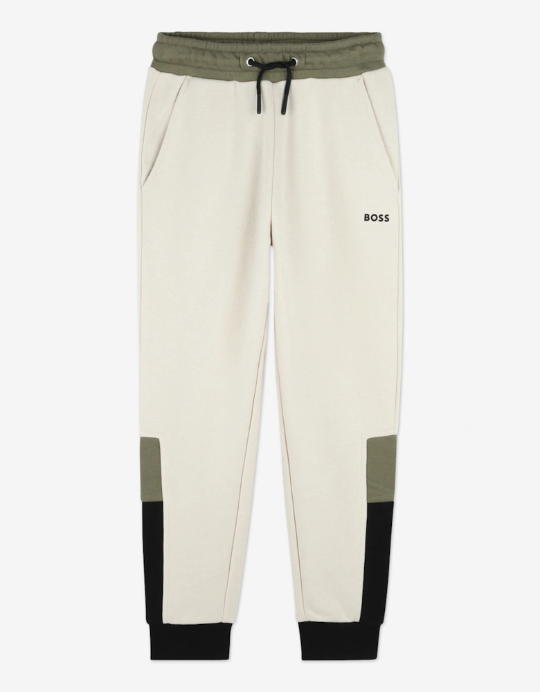 BOSS Boys Logo Print Joggers in Ivory