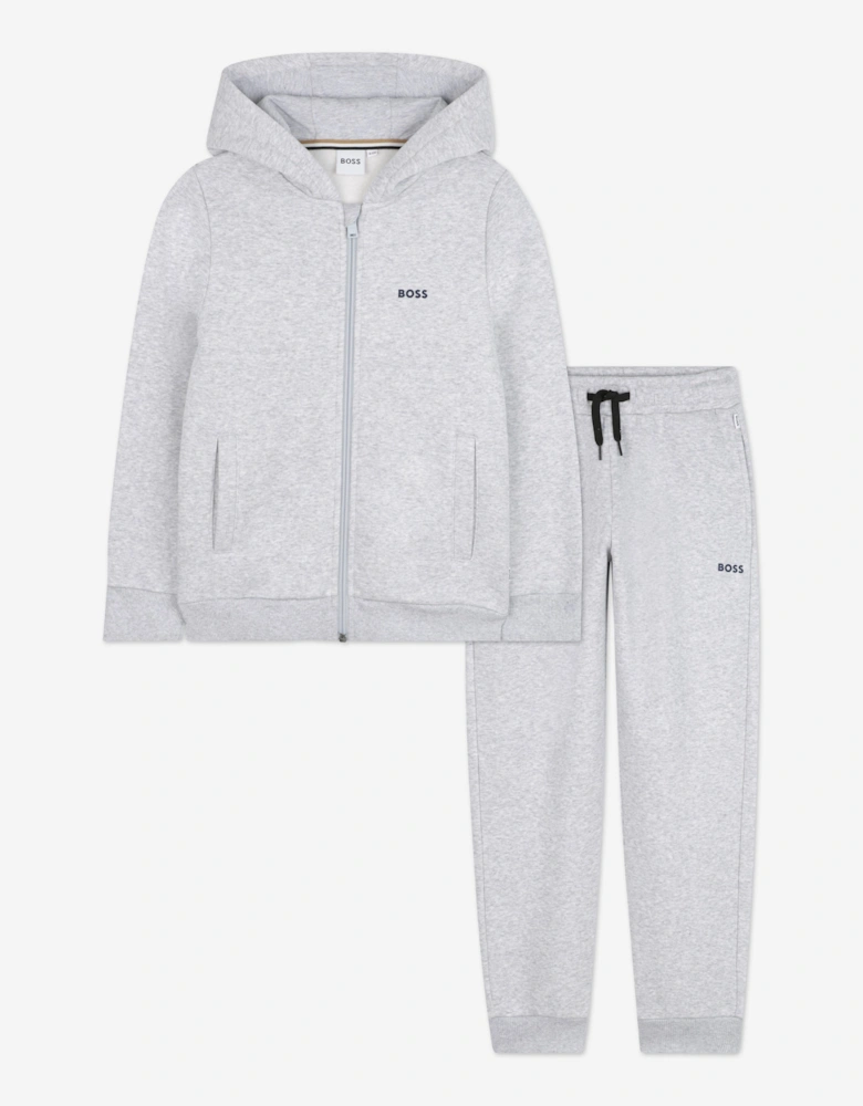 BOSS Boys Logo Print Tracksuit in Grey