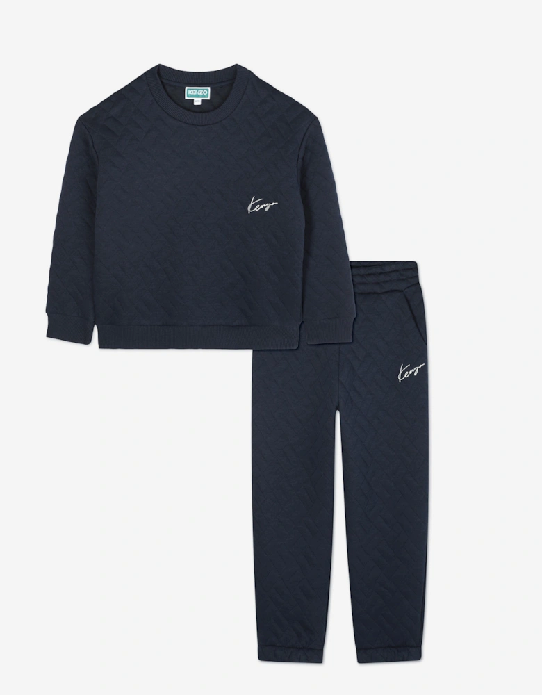 Boys Weave Patterned Tracksuit in Navy