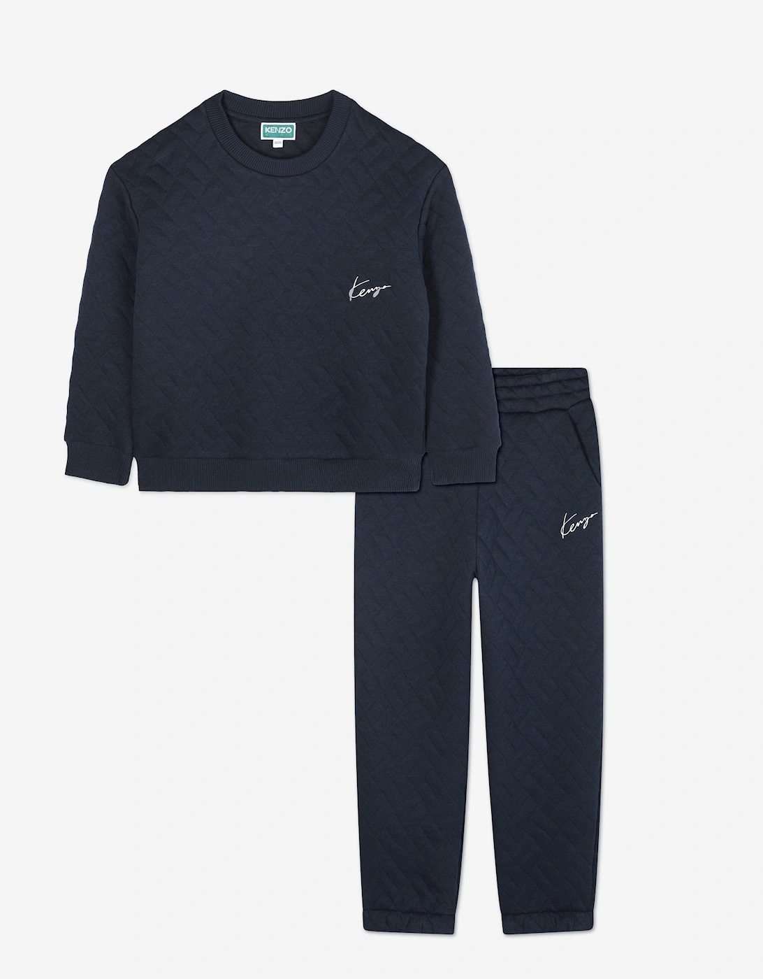 Boys Weave Patterned Tracksuit in Navy, 6 of 5