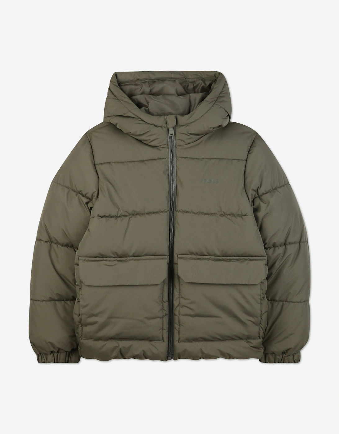 BOSS Boys Hooded Puffer Jacket in Green, 5 of 4