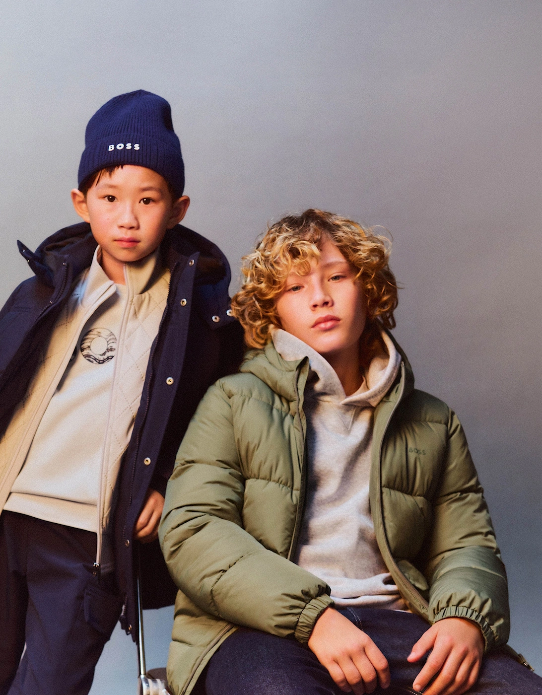 BOSS Boys Hooded Puffer Jacket in Green