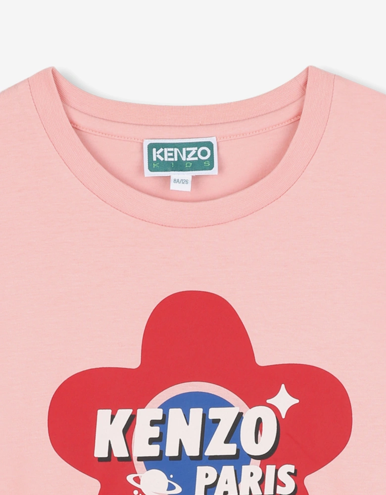 Girls Long Sleeve Flower Logo T-Shirt in Pink