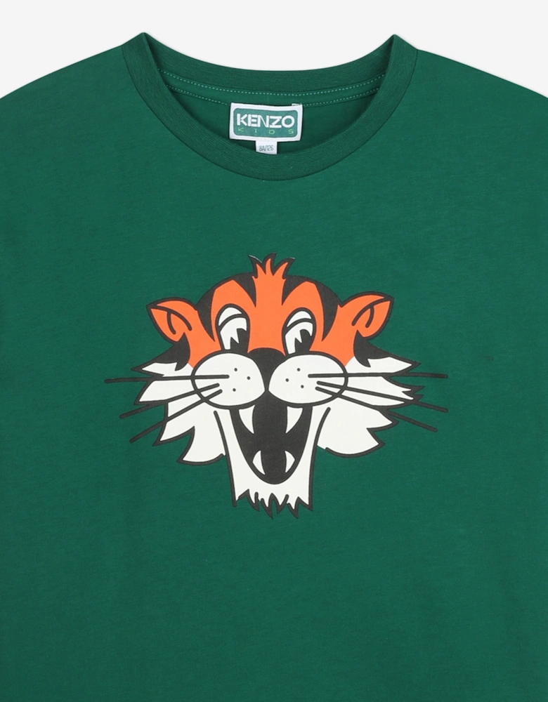 Boys Tiger Print T-Shirt in Green