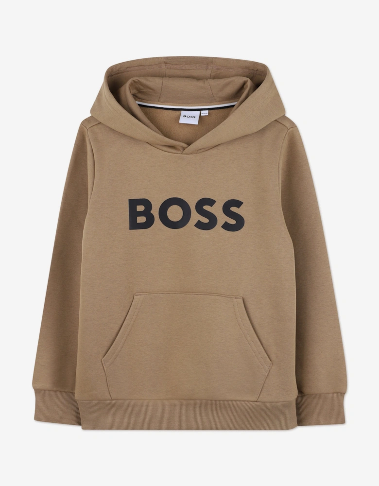 BOSS Boys Logo Print Hoodie in Brown