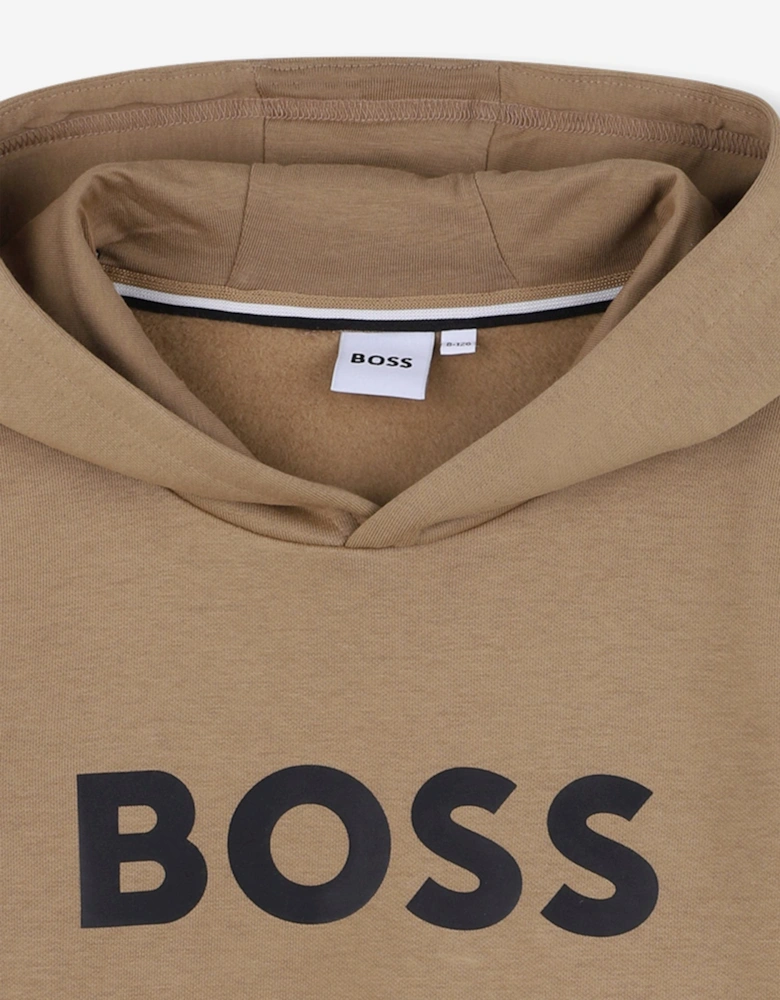 BOSS Boys Logo Print Hoodie in Brown