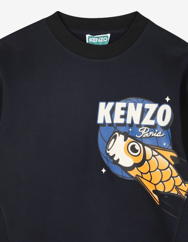 Boys Fish Logo Sweatshirt in Navy