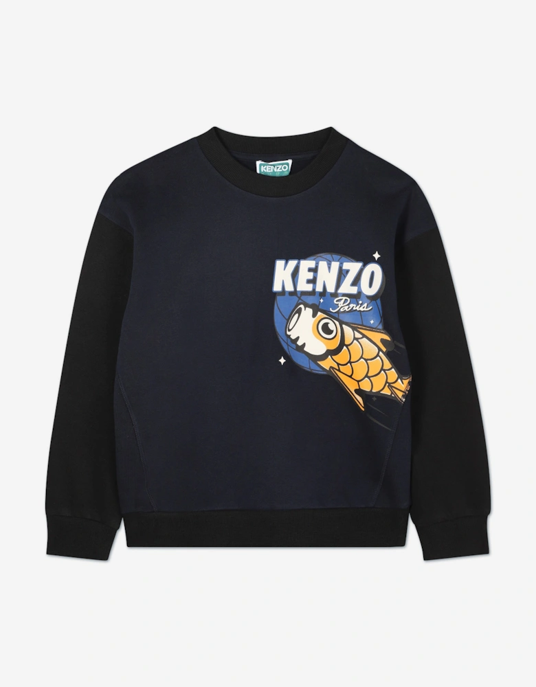 Boys Fish Logo Sweatshirt in Navy