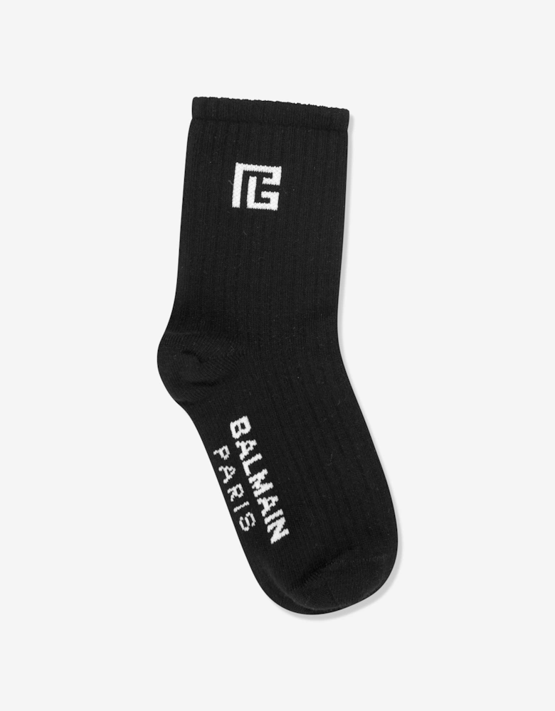 Kids Monogram Logo Socks in Black