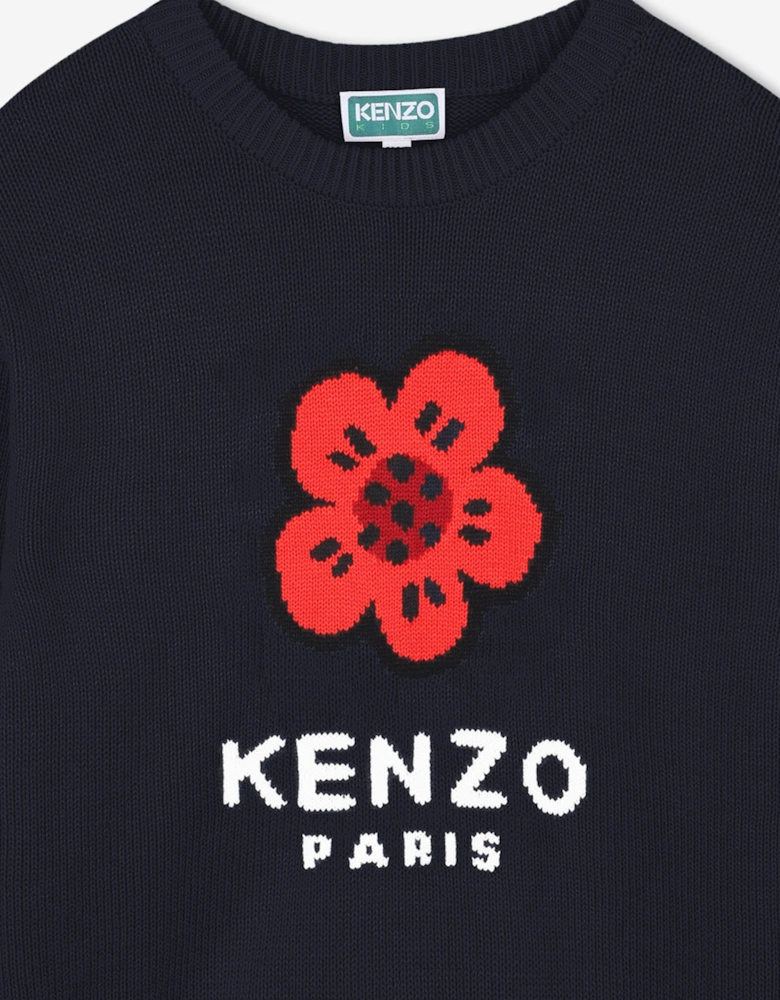 Girls Boke Flower Knitted Jumper in Navy