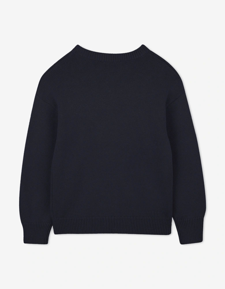 Girls Boke Flower Knitted Jumper in Navy