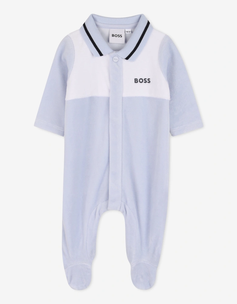 BOSS Baby Boys Velour Babygrow in Blue
